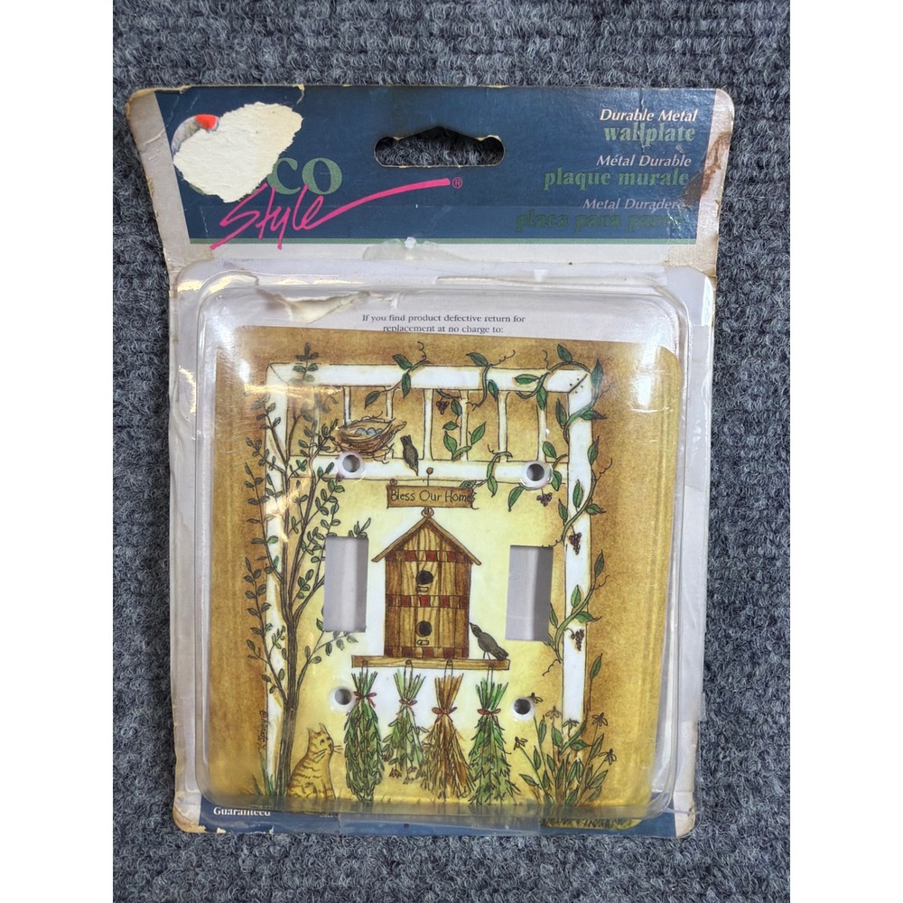 Vintage 1999 AmerTac Deco Style Metal Double Toggle Wall Plate Bless Our Home